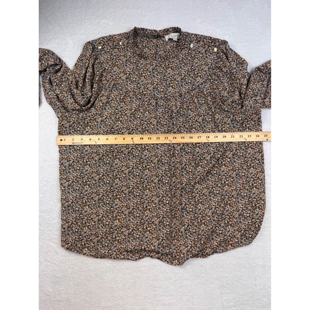 LOFT Womens XXL Ditsy Floral Blouse Ruffle Mock Neck Gold Button Shoulder Top - Picture 6 of 9